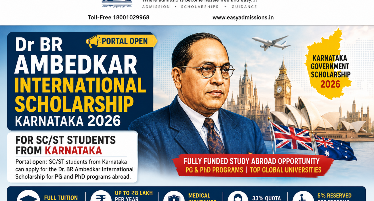 Dr BR Ambedkar International Scholarship Karnataka 2026 portal open for SC ST students, Karnataka Government Study Abroad Scholarship 2026, Portal open: SC/ST students from Karnataka can apply for the Dr. BR Ambedkar International Scholarship for PG and PhD programs abroad.