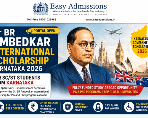 Dr BR Ambedkar International Scholarship Karnataka 2026 portal open for SC ST students, Karnataka Government Study Abroad Scholarship 2026, Portal open: SC/ST students from Karnataka can apply for the Dr. BR Ambedkar International Scholarship for PG and PhD programs abroad.